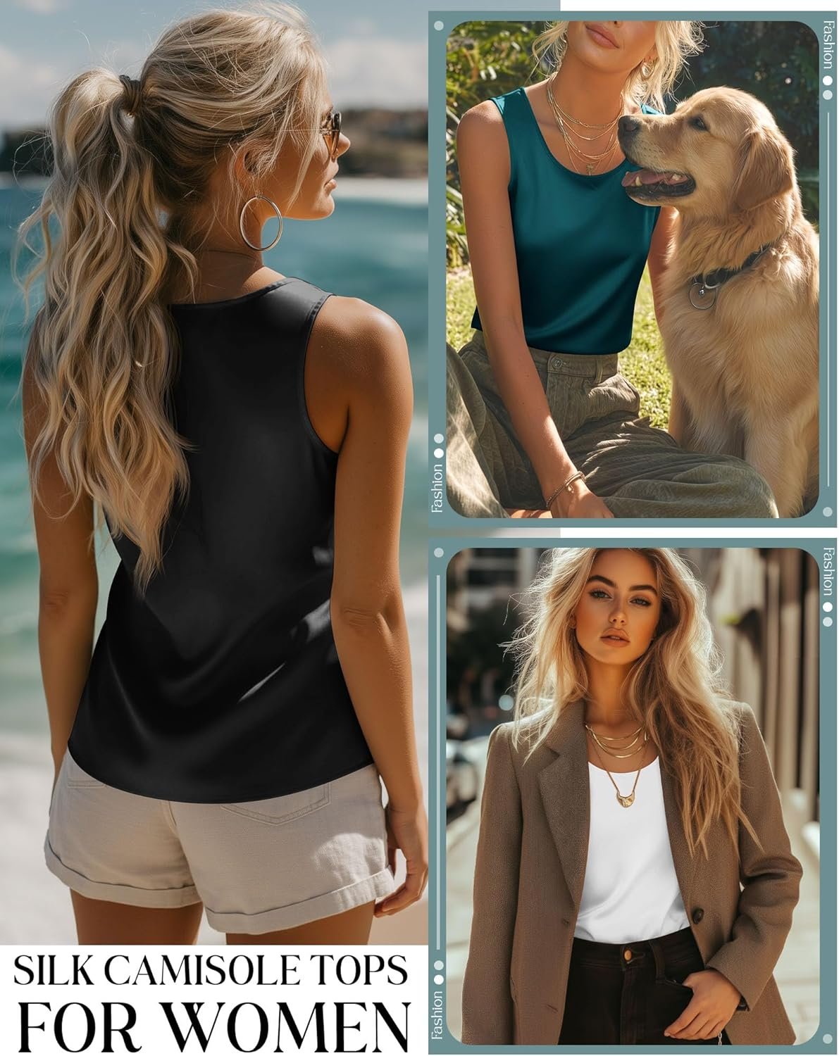 3 pack women's silk tank tops satin camisole sleeveless work undershirt dressy scoop neck shirt lady sateen blouse 3 pack women's silk tank tops satin camisole sleeveless work undershirt dressy scoop neck shirt lady sateen blouse