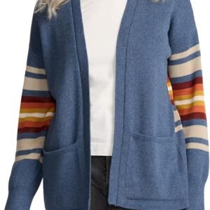 pendleton sierra spring cardigan for women, cotton sweater with harding pattern, open front, 28” length