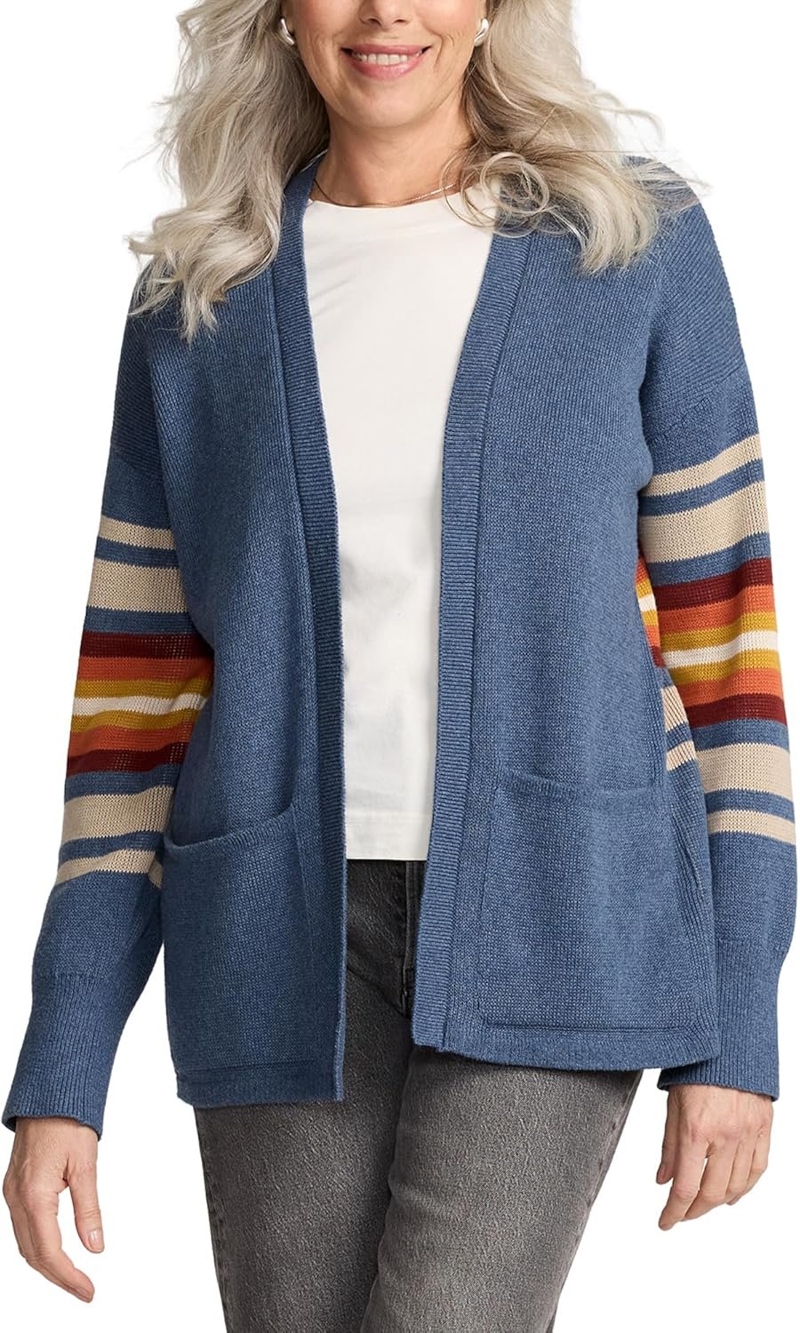 pendleton sierra spring cardigan for women, cotton sweater with harding pattern, open front, 28” length pendleton sierra spring cardigan for women, cotton sweater with harding pattern, open front, 28” length