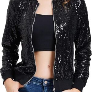 kancy kole womens sequin jacket with pockets casual long sleeve front zip party bomber blazer s 2xl