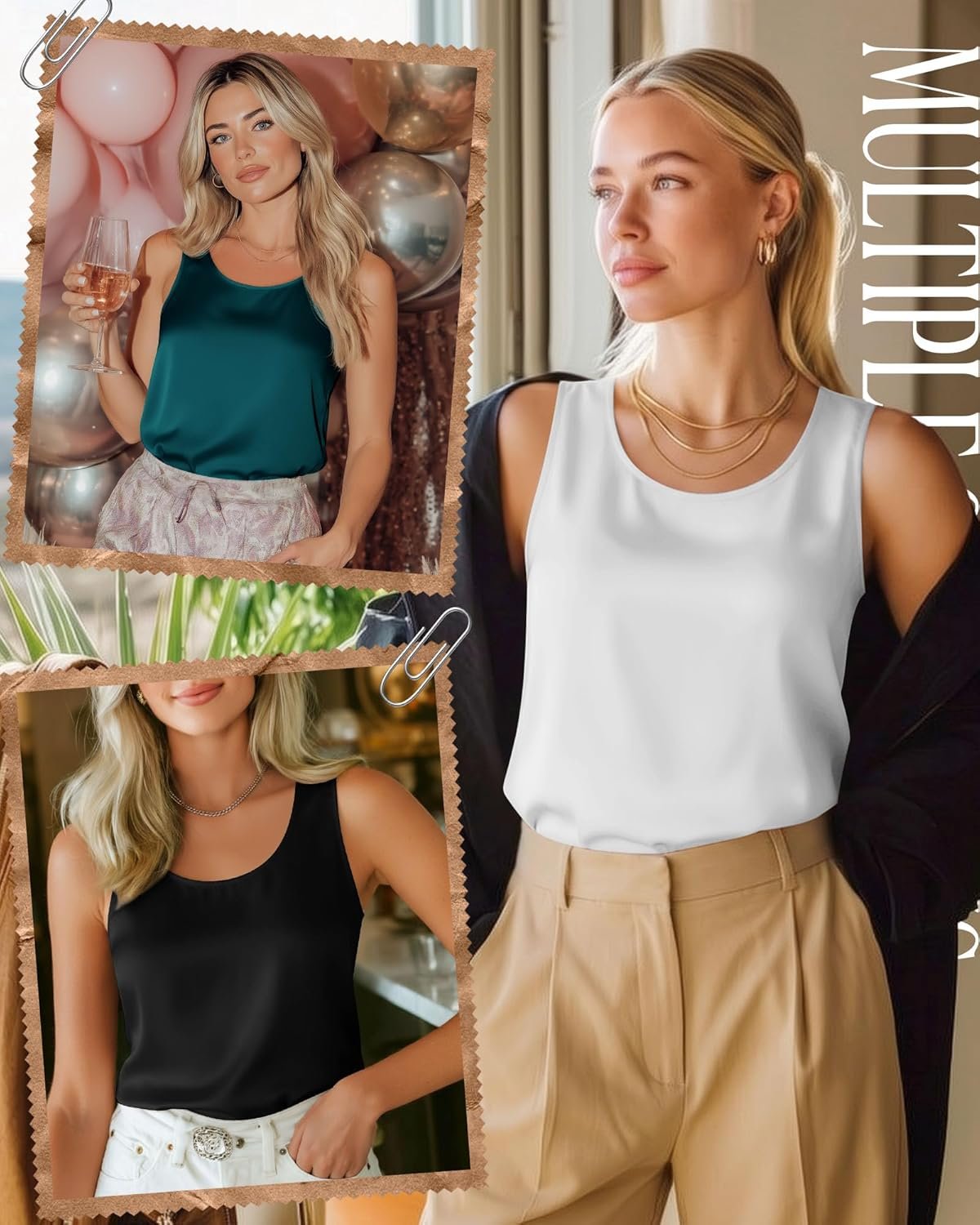 3 pack women's silk tank tops satin camisole sleeveless work undershirt dressy scoop neck shirt lady sateen blouse 3 pack women's silk tank tops satin camisole sleeveless work undershirt dressy scoop neck shirt lady sateen blouse