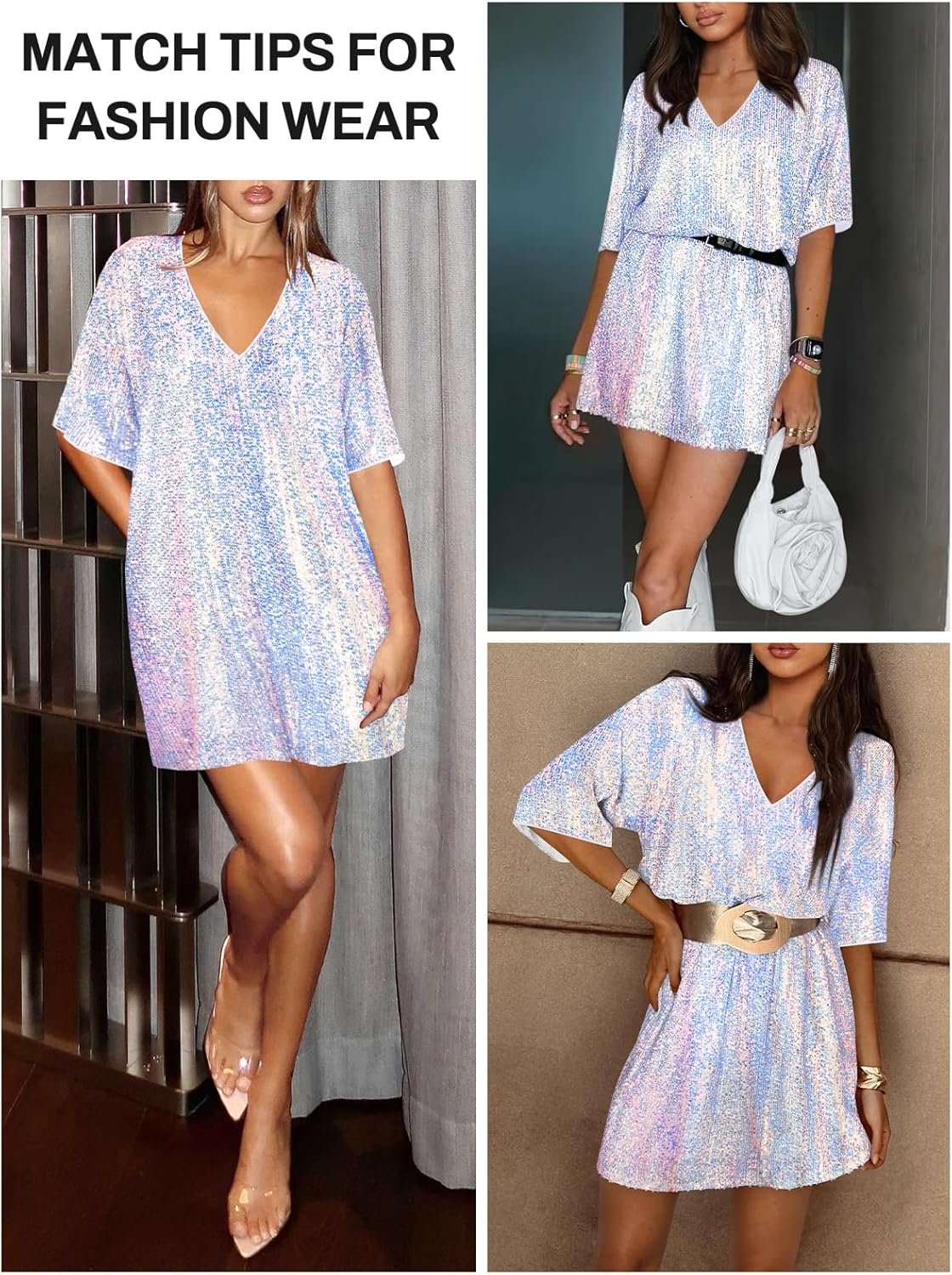 women's crew neck sequin dress for women sexy v neck shirt dress sparkly half sleeve loose party club cocktail dress women's crew neck sequin dress for women sexy v neck shirt dress sparkly half sleeve loose party club cocktail dress