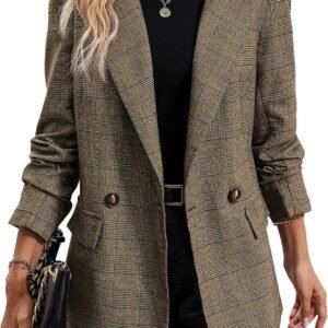 mina self women's 2026 spring plaid houndstooth blazer jacket fully lined button lapel casual work office suit with pockets
