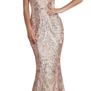 women's v neck sequins sleeveless lace up mermaid evening dress