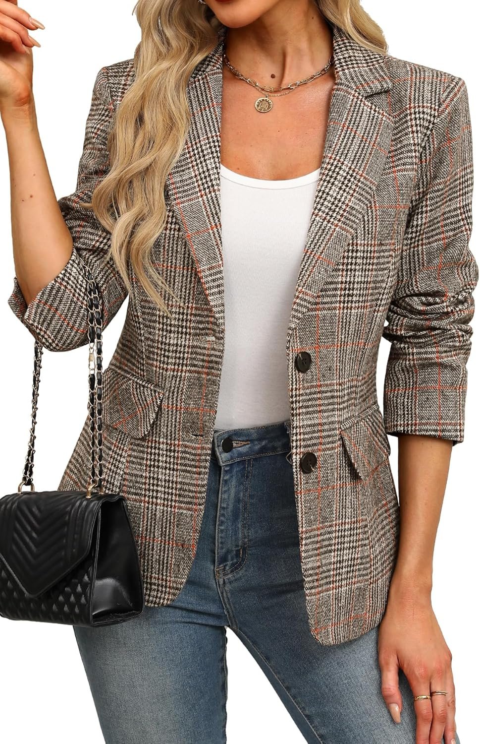 elleven women's lapel collar plaid 2 button boyfriend blazer suit houndstooth work office blazer jacket elleven women's lapel collar plaid 2 button boyfriend blazer suit houndstooth work office blazer jacket