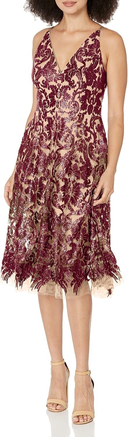 dress the population womens blair plunging fit and flare midi dress dress the population womens blair plunging fit and flare midi dress