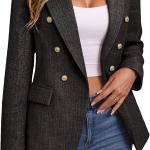 mina self 2026 spring women's tweed plaid blazer jacket fully lined fashion business casual elegant work coat pockets