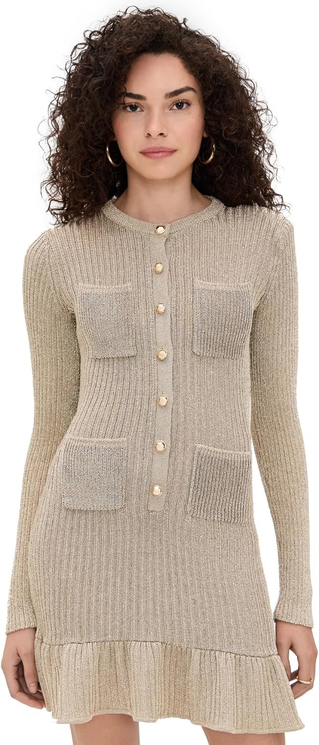 self portrait women's gold metallic knit mini dress self portrait women's gold metallic knit mini dress