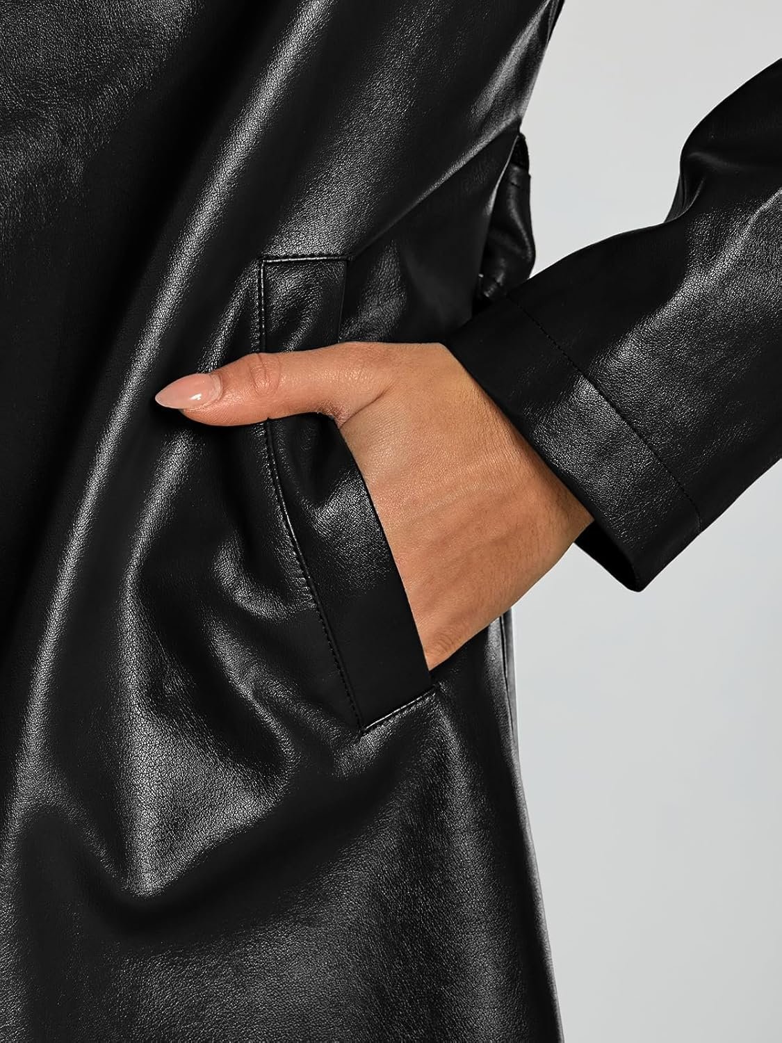 trendy queen womens long lapel faux leather jackets trench dress coat blazer three breasted open front peacoat with belt trendy queen womens long lapel faux leather jackets trench dress coat blazer three breasted open front peacoat with belt