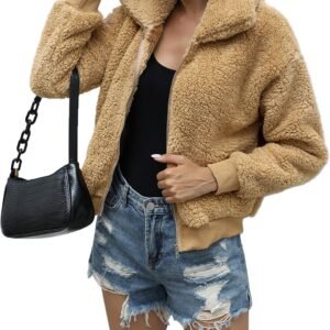 akewei women's short faux fur coat casual shaggy jacket with pockets warm winter zip up fluffy outwear