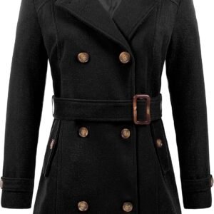 chrisuno women's double breasted pea coat hooded long winter trench coat