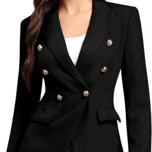 m.infisavo womens double breasted blazer peaked lapels office suit jacket long sleeve pocket lined tweed outfits