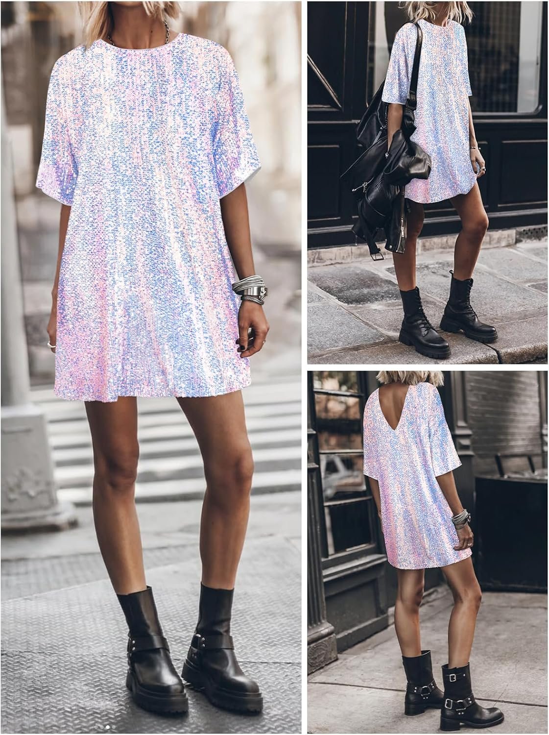 women's crew neck sequin dress for women sexy v neck shirt dress sparkly half sleeve loose party club cocktail dress women's crew neck sequin dress for women sexy v neck shirt dress sparkly half sleeve loose party club cocktail dress