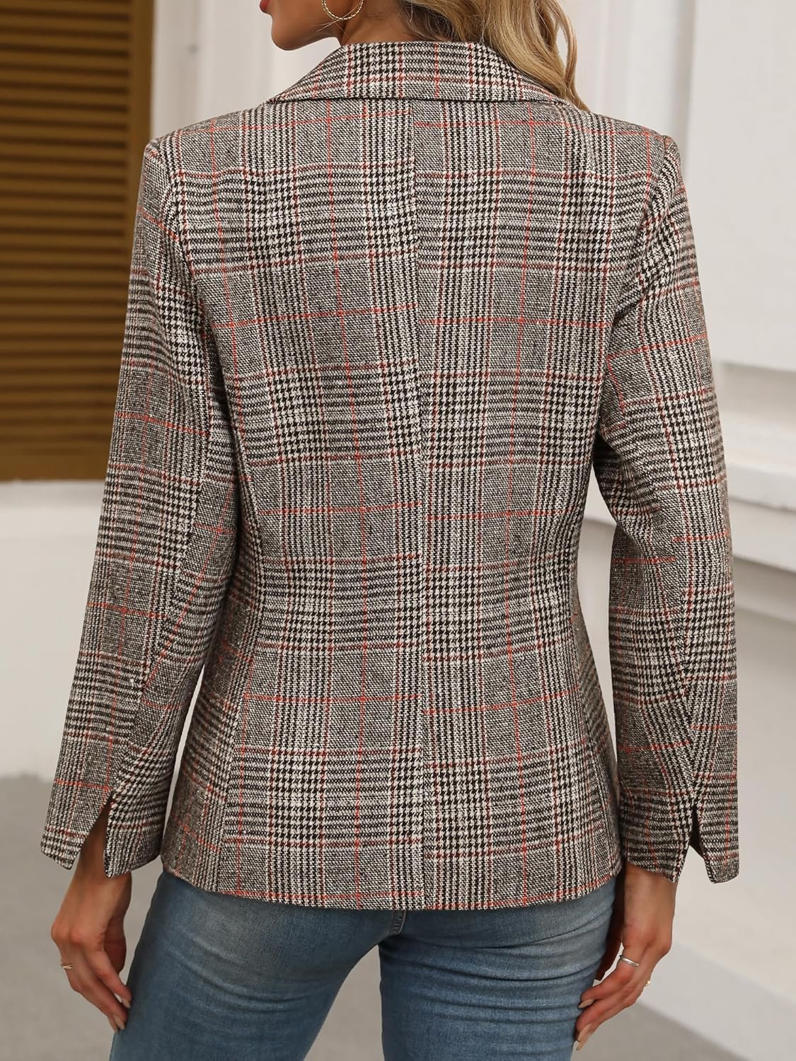 elleven women's lapel collar plaid 2 button boyfriend blazer suit houndstooth work office blazer jacket elleven women's lapel collar plaid 2 button boyfriend blazer suit houndstooth work office blazer jacket
