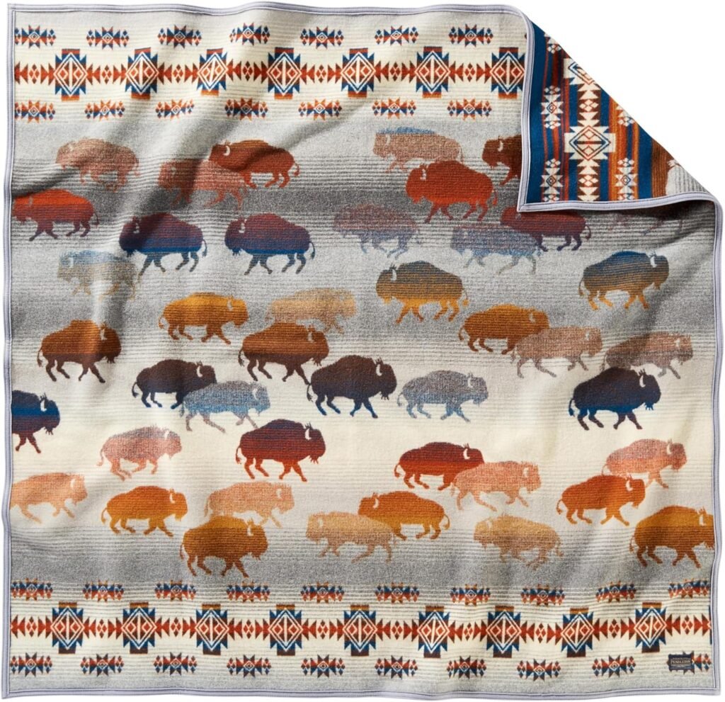 pendleton jacquard wool throw, large 64" x 64", soft and warm wool cotton fabric, reversible all season throw blanket for sofa, bed and home décor, dry clean, made in usa prairie rush hour grey