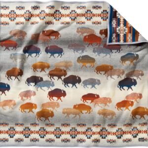 pendleton jacquard wool throw, large 64" x 64", soft and warm wool cotton fabric, reversible all season throw blanket for sofa, bed and home décor, dry clean, made in usa prairie rush hour grey